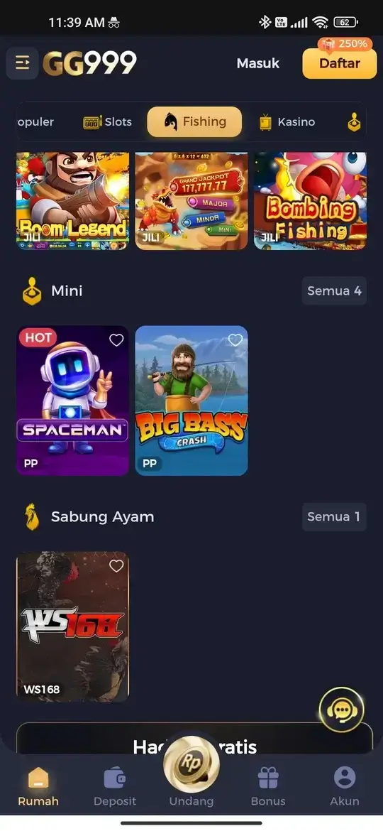 GG999 halaman utama fishing dan mini games